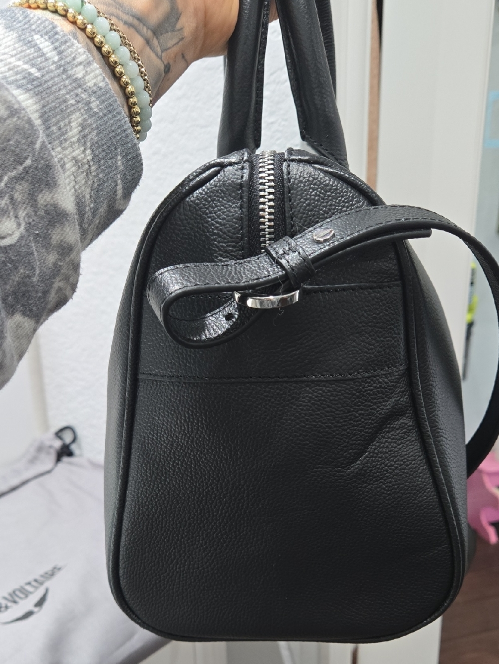 Zadig & Voltaire Black Pebbled Leather Satchel with Studded Detachable Strap - Picture 4 of 9